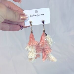 Fashion Jewelry Pink and Cream Tassel Earrings